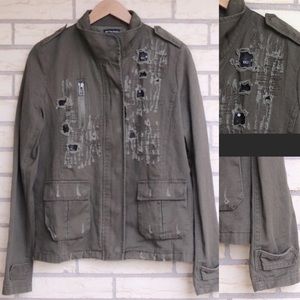 Sequin Distressed Army Military Jacket